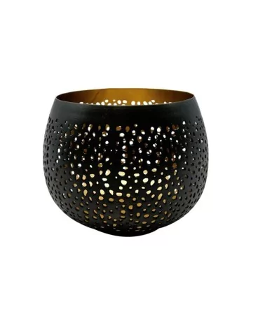 Teelicht & Goldlicht - Teelichtschale Ball gelocht anthrazit-gold 12 cm