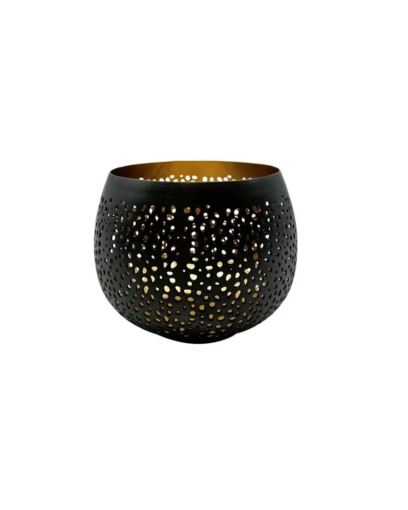 Teelicht & Goldlicht - Teelichtschale Ball gelocht anthrazit-gold 12 cm