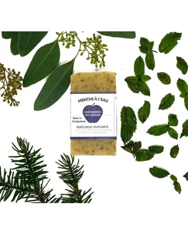 Minzwasser Hand-, Dusch- & Peelingseife - Naturseife mit Sheabutter vegan mit Deko