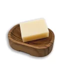 Ovale Seifenschale aus reclaimed Teak-Wurzelholz Fair-Trade - mit Seife