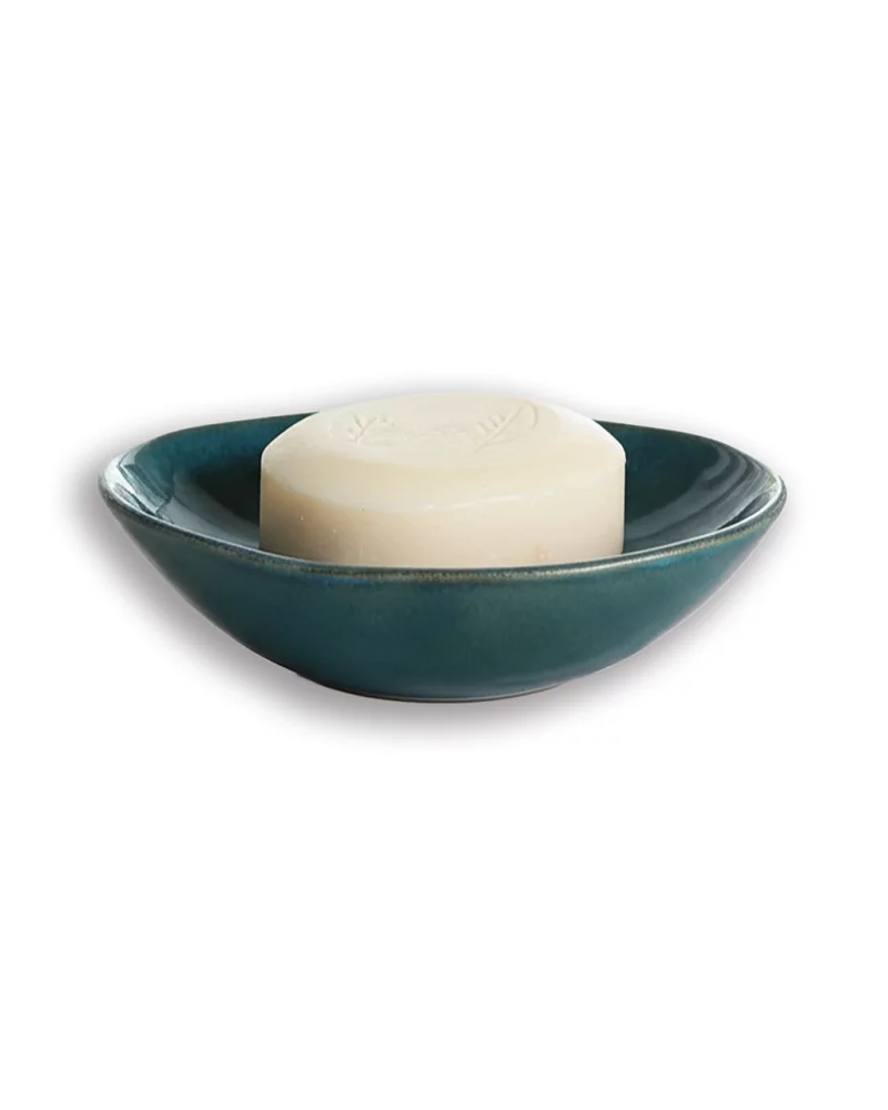 Seifenschale Ton rund gross azur blau ohne Loch seitlich