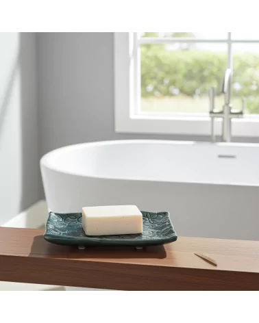 Seifenschale Ton rechteckig azur bronze vor Badwanne