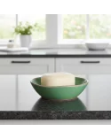 Seifenschale Ton rund mint-grün in Küche vor Lavabo