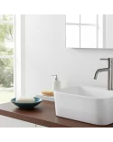 Seifenschale Ton rund azur blau neben Lavabo