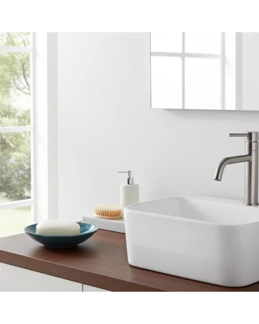 Seifenschale Ton rund azur blau neben Lavabo