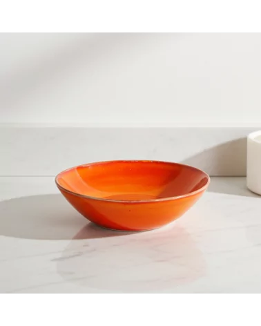 Seifenschale Ton rund orange als Schale auf Ablage