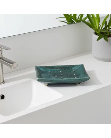 Seifenschale Ton rechteckig azur bronze neben Lavabo als Schale