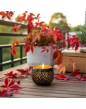 Teelicht & Goldlicht - Teelichtschale Ball gelocht anthrazit-gold 12 cm - Teelicht auf Balkon im Herbst