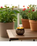 Teelicht & Goldlicht - Teelichtschale Ball gelocht anthrazit-gold 12 cm - Teelicht auf Terrasse im Sommer