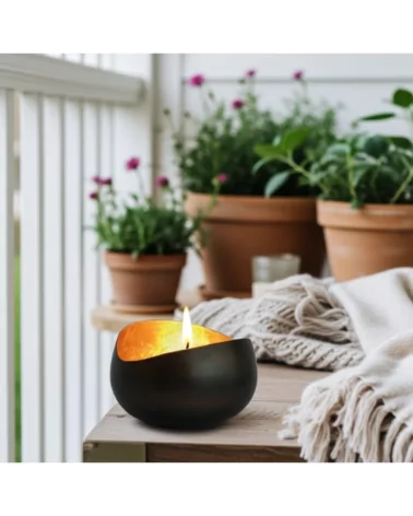 Teelicht & Goldlicht - Teelichtschale Swing bronze-gold 14 cm - im Sommer auf Balkon auf Tisch