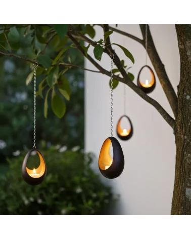 Teelicht-Hänger & Goldlicht - Teelichtschale Drop bronze-gold 18 cm - mehrere Teelichter hängen im Garten am Baum am Abend