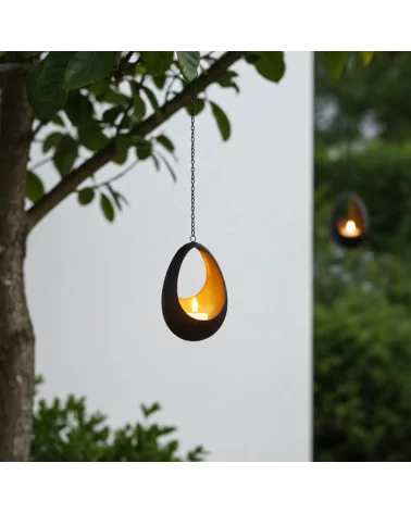 Teelicht-Hänger & Goldlicht - Teelichtschale Drop bronze-gold 18 cm - im Garten am Abend