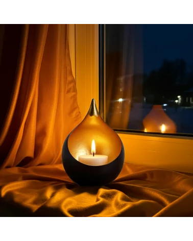 Teelicht & Goldlicht - Teelichschale Bola bronze-gold 15 cm - auf Fenster-Sims in Nacht