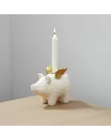 1er Kerzenständer kleines Schweinchen gold-crème aus Holz - für Stabkerzen