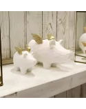 Set 4er-Kerzenständer Schwein weiss-gold aus Holz - für Stabkerzen - in Regal ohne Kerze
