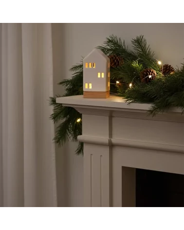 Lichthaus - Teelicht Haus - Dekoration Weihnachten - weiss-glänzend - 22,5 cm an Weihnachten beleuchtet