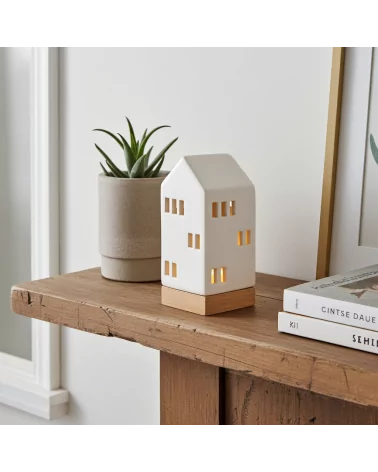 Lichthaus - Teelicht Haus - Dekoration Weihnachten - weiss-glänzend - 22,5 cm auf Ablage