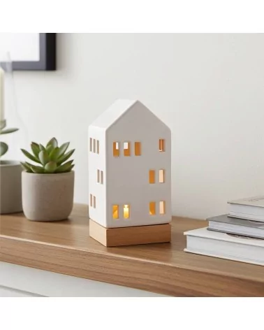 Lichthaus - Teelicht Haus - Dekoration Weihnachten - weiss-glänzend - 22,5 cm auf Sims