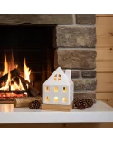 Lichthaus - Teelicht Haus - Dekoration Weihnachten - weiss-glänzend - 17.7 cm neben Cheminée
