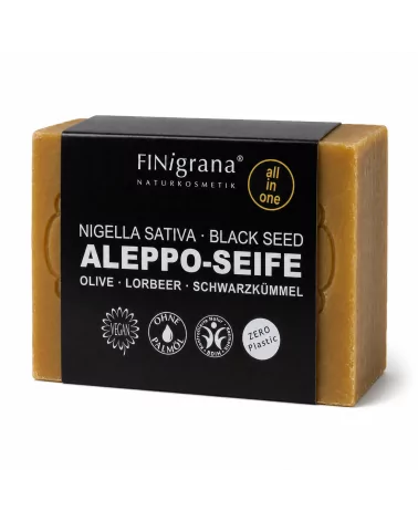 Aleppo-Seife Black Seed (Nigella Sativa), vegan All-in-One mit Schwarzkümmelöl – mit Verpackung
