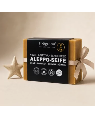 Aleppo-Seife Black Seed (Nigella Sativa), vegan All-in-One mit Schwarzkümmelöl – als Geschenk