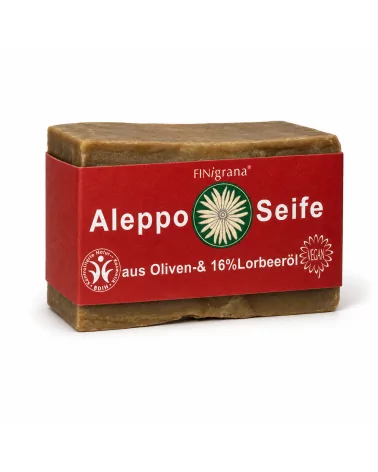 Handgeschnittene Aleppo-Seife mit 16 % Lorbeeröl – vegane Naturseife für Gesicht, Körper & Haare - mit Verpackung
