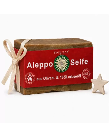 Handgeschnittene Aleppo-Seife mit 16 % Lorbeeröl – vegane Naturseife für Gesicht, Körper & Haare - als Geschenk