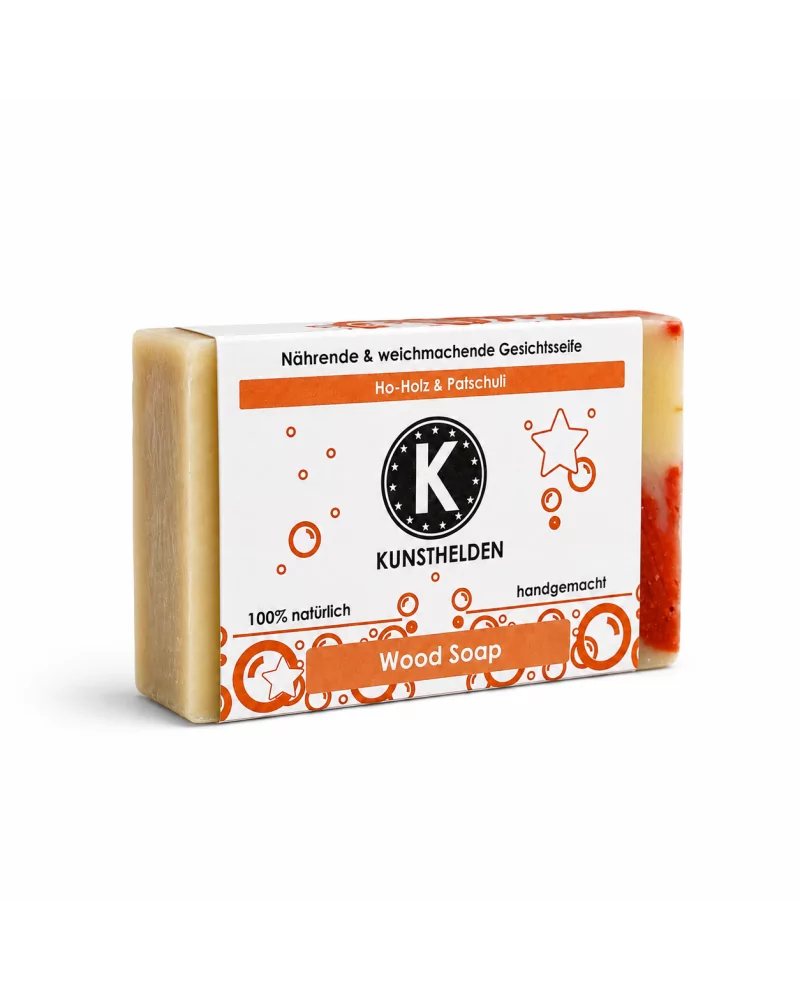 Gesichtsseife mit Ho-Holz & Patschuli - Naturseife Wood Soap mit Bandrolle verpackt Gesichtsseife mit Ho-Holz & Patschuli - Naturseife Wood Soap mit Bandrolle verpackt