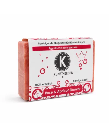 Hand- & Duschseife mit Rosengeranie - Naturseife Rose & Apricot Shower - mit Verpackung