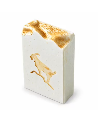 Naturseife Hand- & Duschseife - Ziegenpeter - von vorne ohne Verpackung mit Bild einer Ziege und goldenem Design