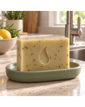 Rosmarin Haarseife, Duschseife & All-in-One Naturseife - Schweizer Seife vegan in Küche neben Lavabo