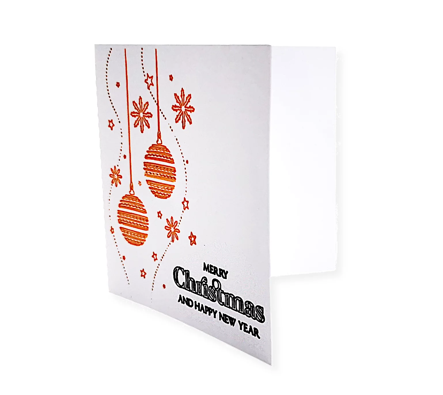 Spruchkarte & Grusskarte Weihnachtskugel & Sterne - Karte für Weihnachten "Merry Christmas" gold-silber-bronze auf weiss