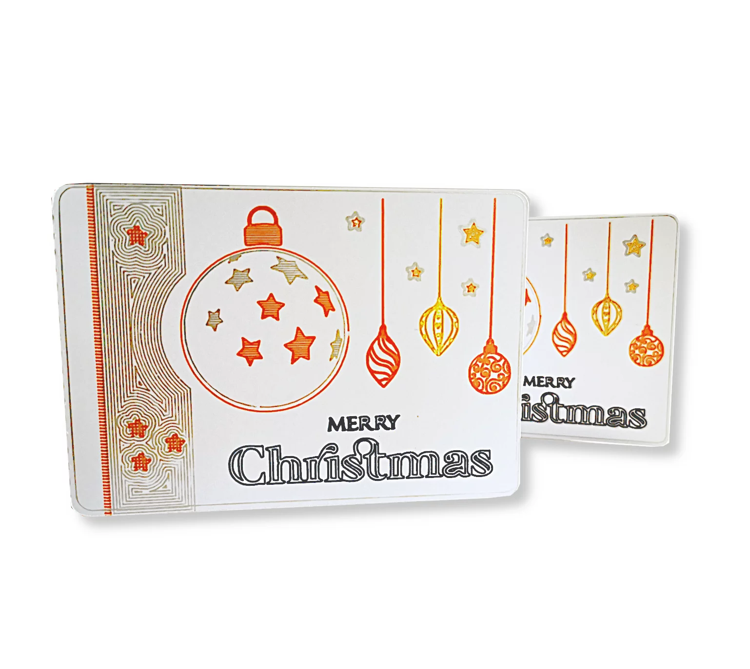 Spruchkarte & Grusskarte Weihnachtskugel - Karte für Weihnachten "Merry Christmas" gold-silber-bronze auf weiss