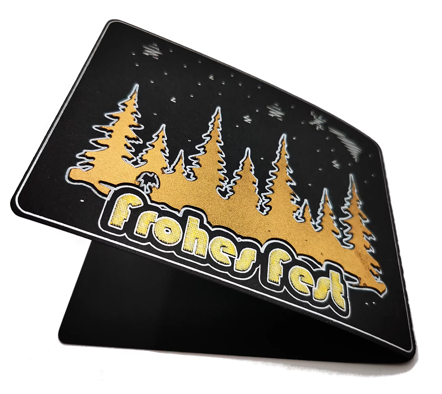 Weihnachten Grusskarte Spruchkarte Postkarte Karte Winterwald gross schwarz silber-gold